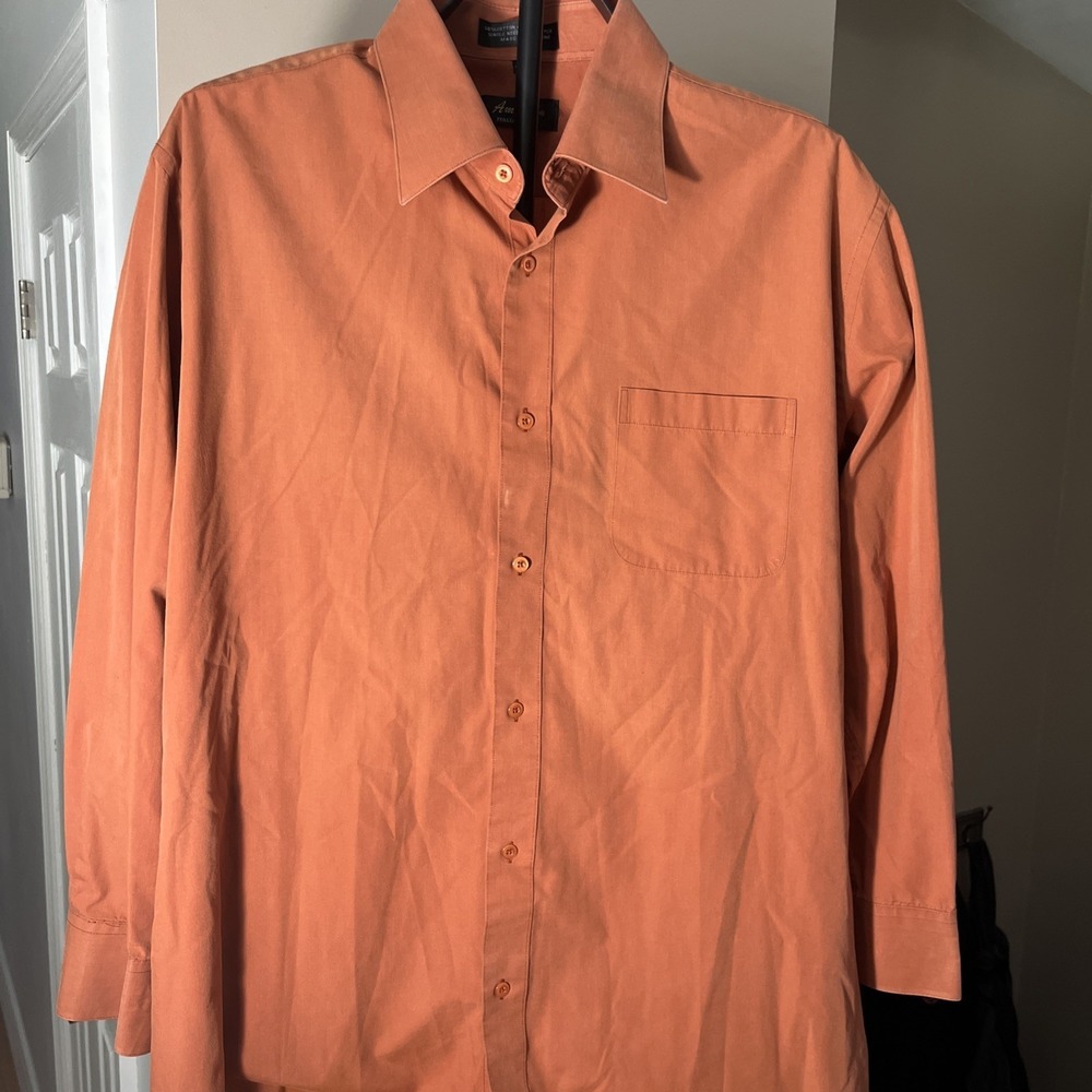 Amanti Italian Style Brown/Orange Button Up‎ Shirt Men's 17.5 34/35